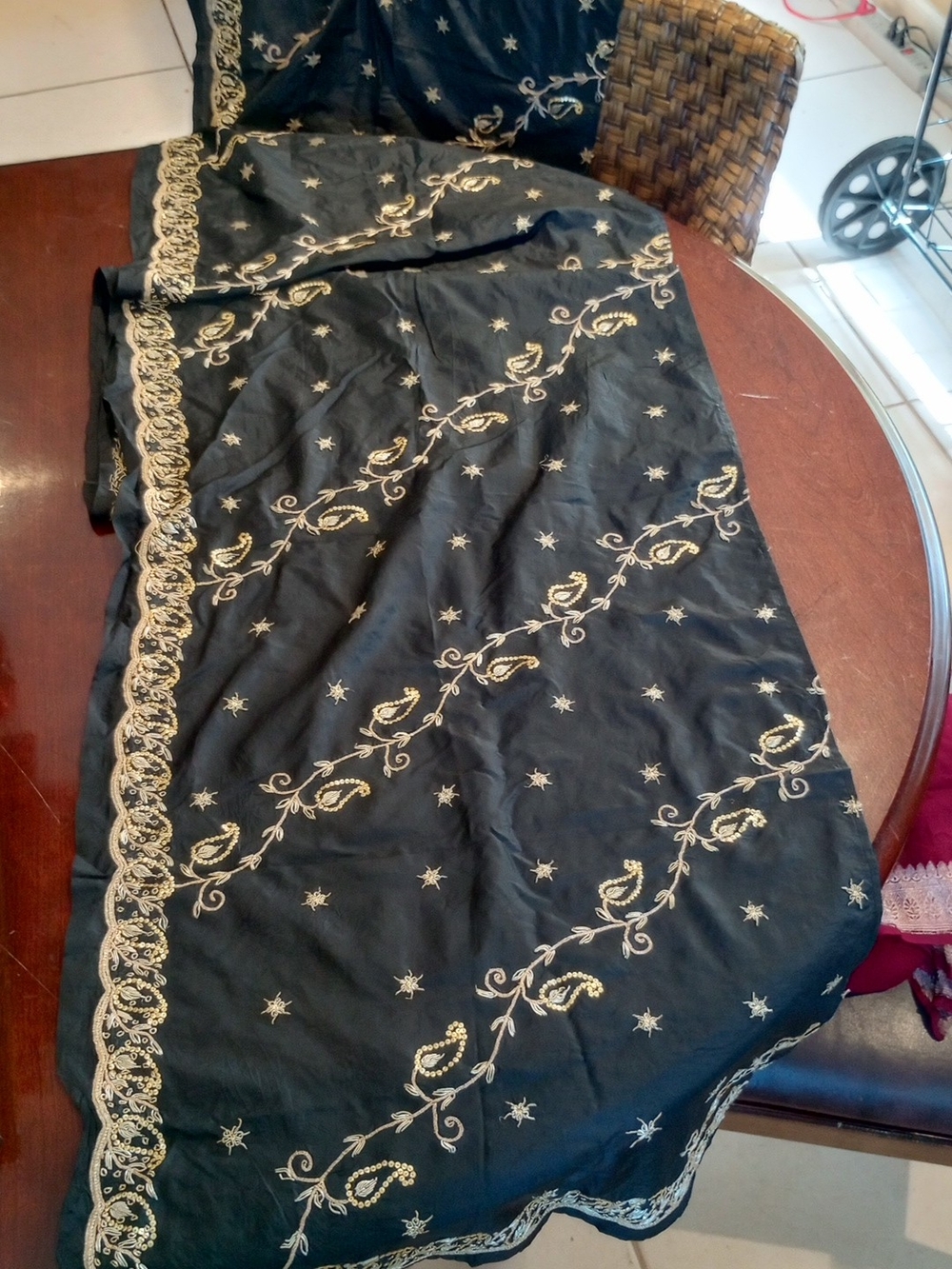Embroidered Black Dupatta with Gold Zardosi and Sequin Work